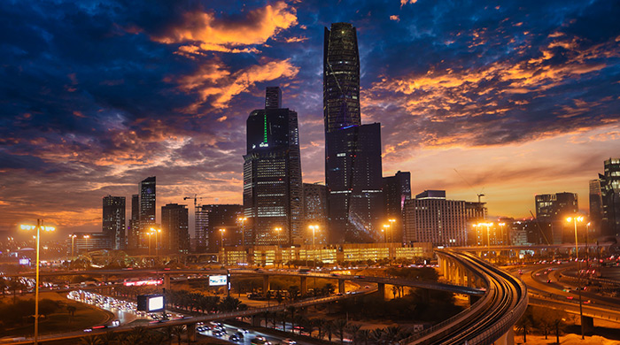 City skyline evening